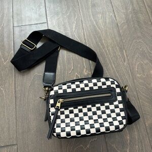 Black and white checkered crossbody bag purse